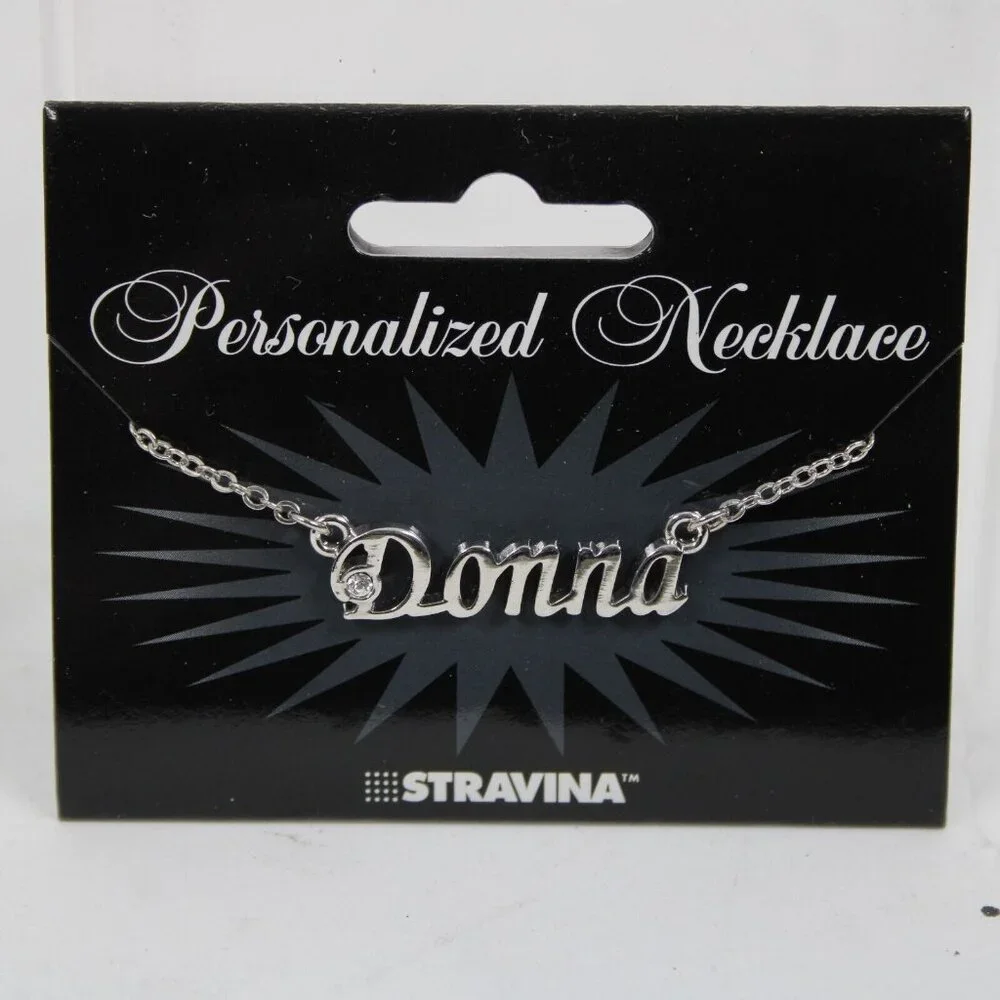 DONNA Name Silvertone Rhinestone 14.5" w 4.5" Multi Ring Ext Necklace - Picture 9 of 12